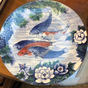 Koi and Lotus Hand-Painted Porcelain Plate/Platter
